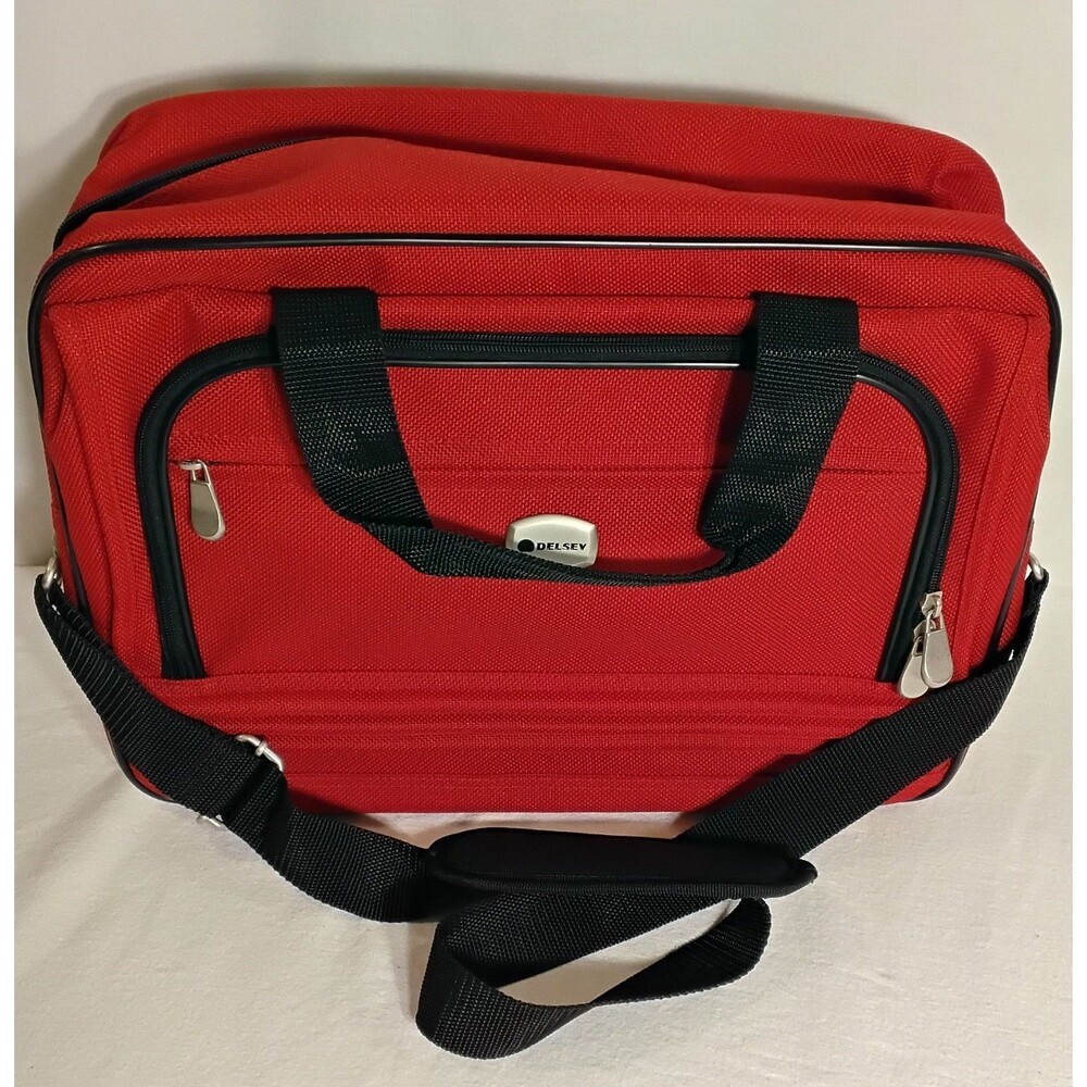 Delsey Weekender Softside Travel Carry on Bag Red Crossbody Strap New